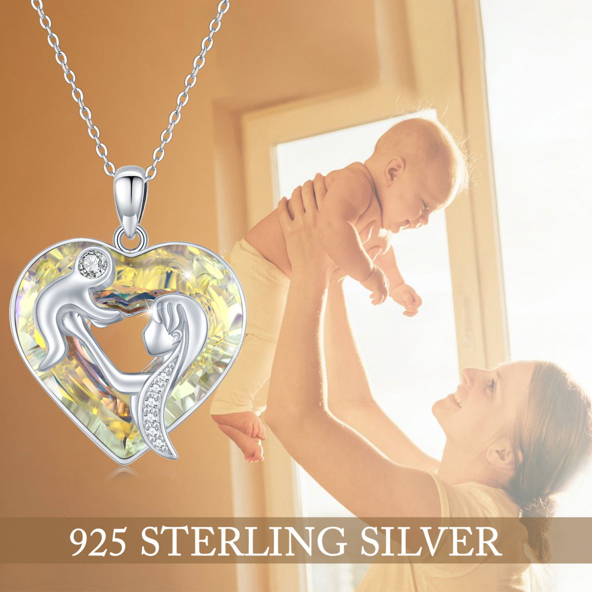 Sterling zilveren hart kristal ouders kinderen hanger ketting voor moeder-6