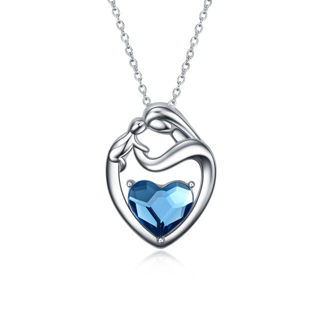 Sterling Silver Heart Shaped Crystal Mother & Daughter & Heart Pendant Necklace-5