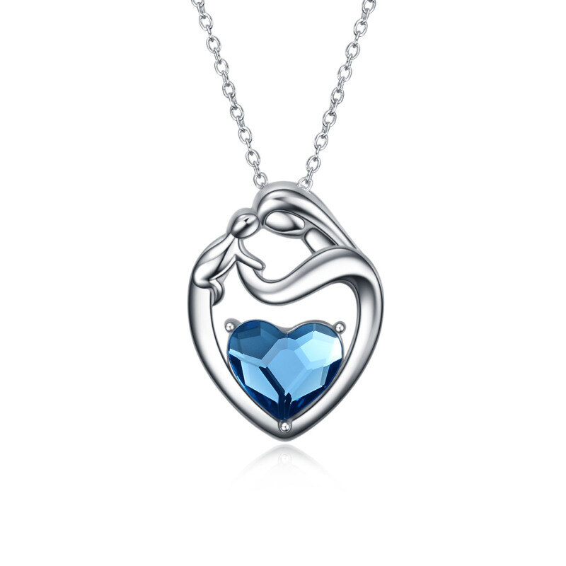 Sterling Silver Blue Crystal Heart Necklace for Women-5