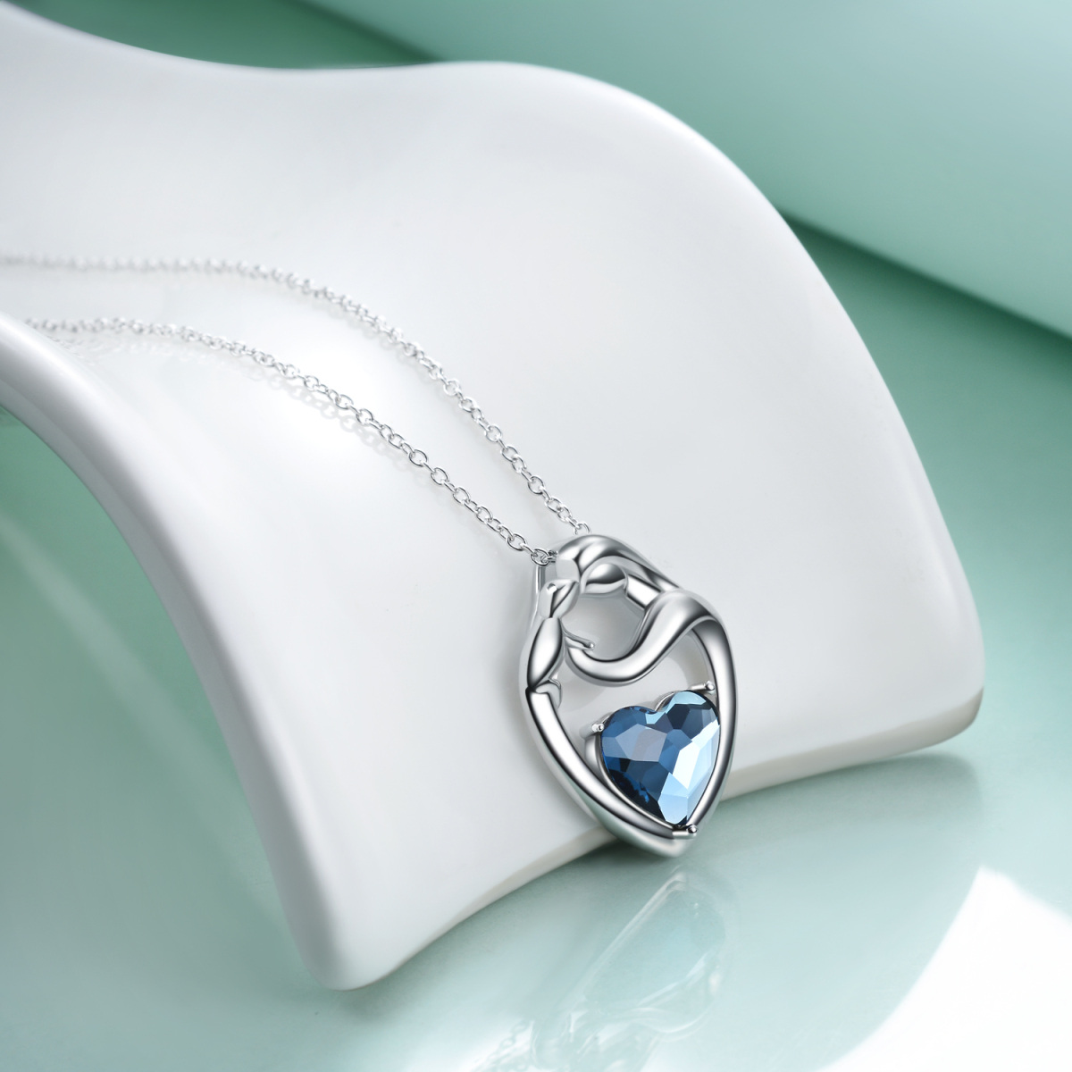 Sterling Silver Blue Heart Crystal Matka Z Córką Z Sercem Wisiorek Naszyjnik Dla Kobiet Najlepszy Przyjaciel-3