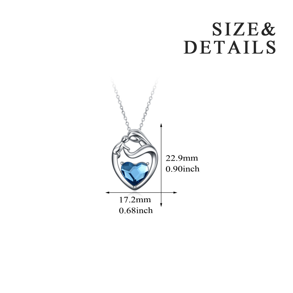 Sterling Silver Blue Crystal Heart Necklace for Women-4