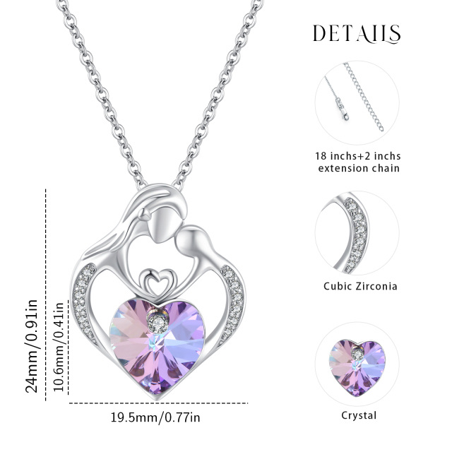 Collier en argent sterling avec pendentif mère et fille en forme de coeur en cristal-6