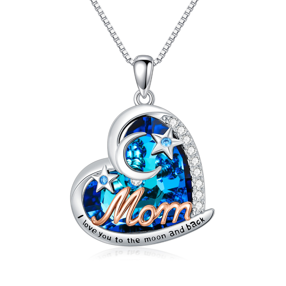 Collana da donna con ciondolo pentagramma lunare in argento sterling con cristallo a cuore e luna-1