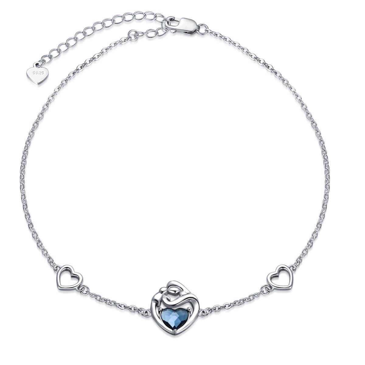 Sterling Silver Heart Crystal Mother And Children Heart Pendant Bracelet For Women-1