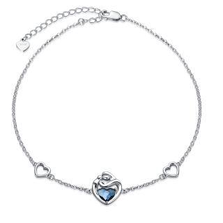 Sterling Silver Heart Crystal Mother And Children Heart Pendant Bracelet For Women-5