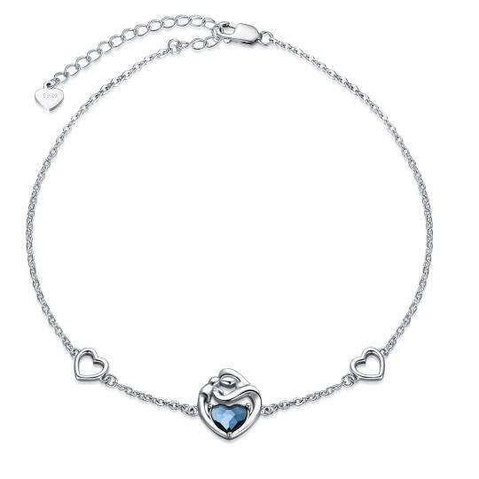 Sterling Silver Heart Crystal Mother And Children Heart Pendant Bracelet For Women