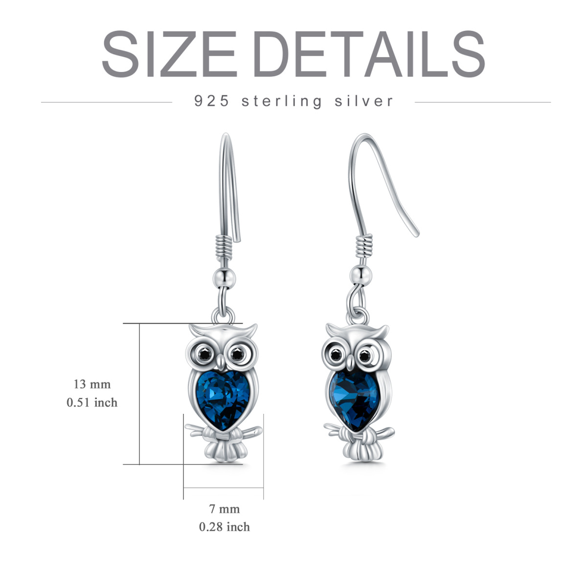 Boucles d'oreilles pendantes en argent sterling en forme de coeur et de hibou en cristal-6