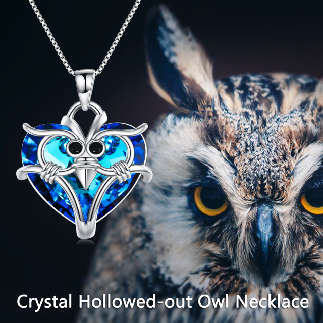 Sterling Silver Heart Shaped Crystal Owl Pendant Necklace-5