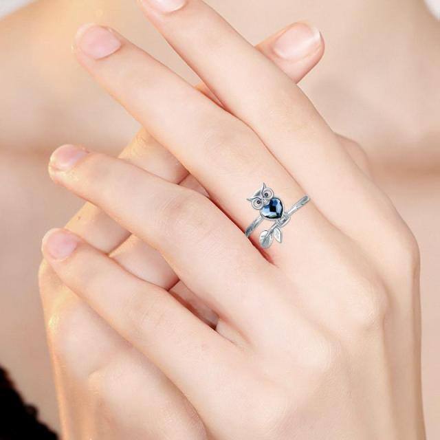 Bague en argent sterling avec hibou en cristal en forme de cœur-2