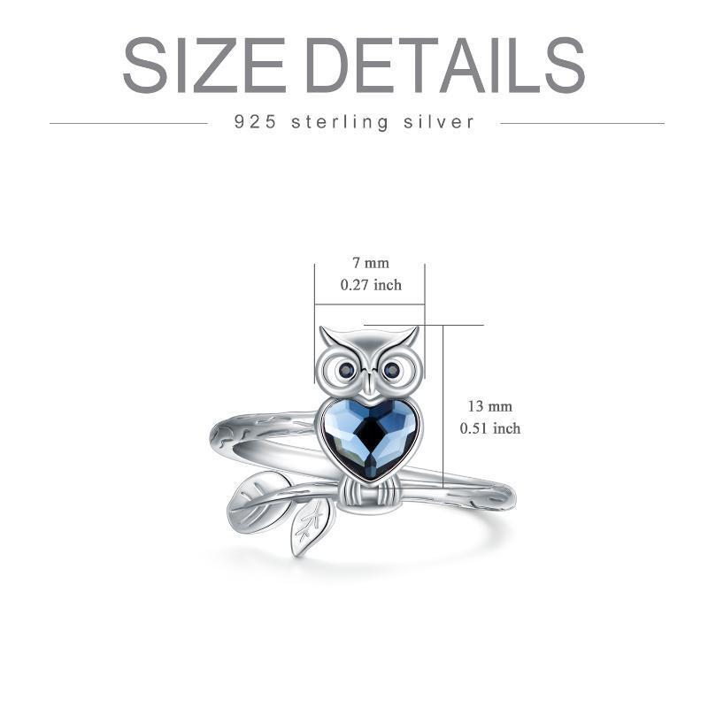 Sterling Silver Heart Crystal With Owl Ring For Women-5