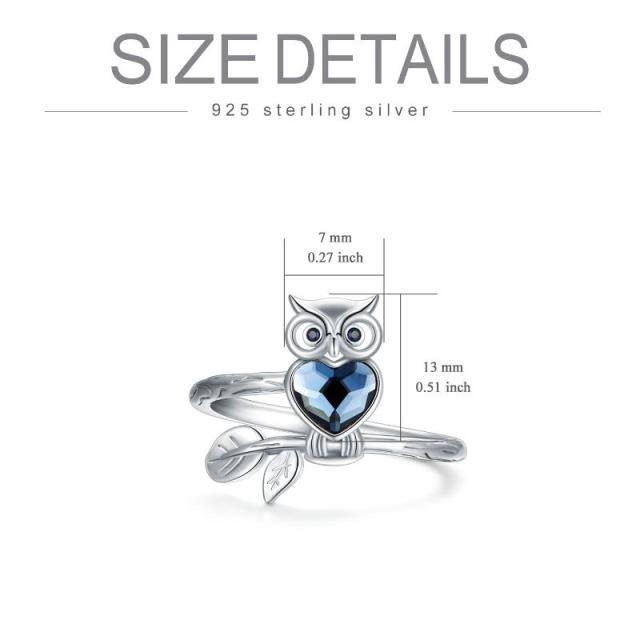 Sterling Silver Heart Shaped Crystal Owl & Heart Ring-5