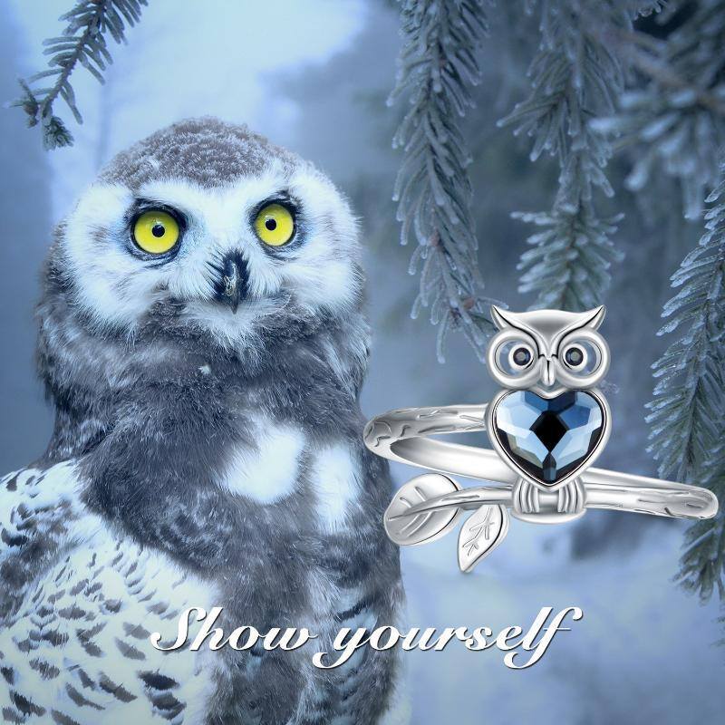 Sterling Silver Heart Crystal With Owl Ring For Women-6