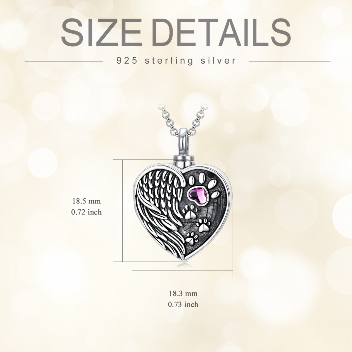 Sterling Silver Heart Crystal Paw With Angel Wing With Personalized Photo Locket Urn Necklace For Ashes For Women-5