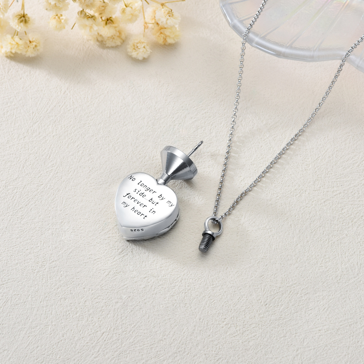 Collar de plata de ley con forma de corazón y cristal con ala de ángel y foto personalizada, urna para cenizas para mujer-8