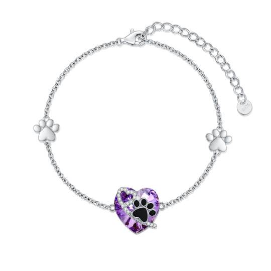 Sterling Silver Heart Crystal With Zircon Paw Pendant Bracelet For Women