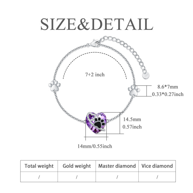Srebrna bransoletka z kryształową łapką i zawieszką w kształcie serca-5
