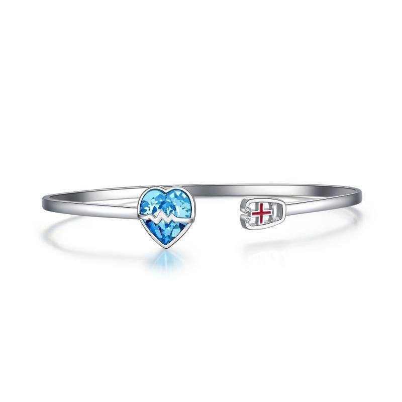 Brazalete con colgante de estetoscopio y cristal de corazón de plata de ley para mujer-1