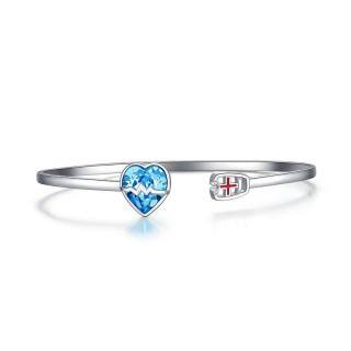 Cristal de coração de prata esterlina com pulseira pingente de estetoscópio para mulheres-1