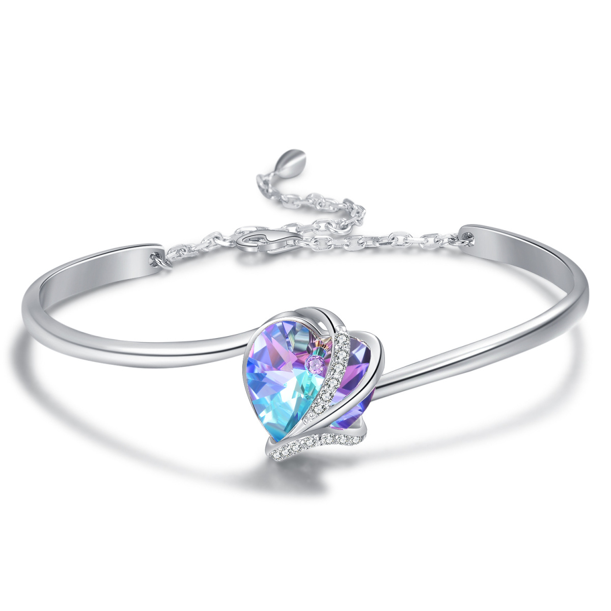 Sterling Silver Heart Crystal Pendant Bangle For Women-1