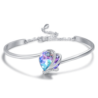 Pulseira com pingente de cristal em forma de coração de prata esterlina para mulheres-3