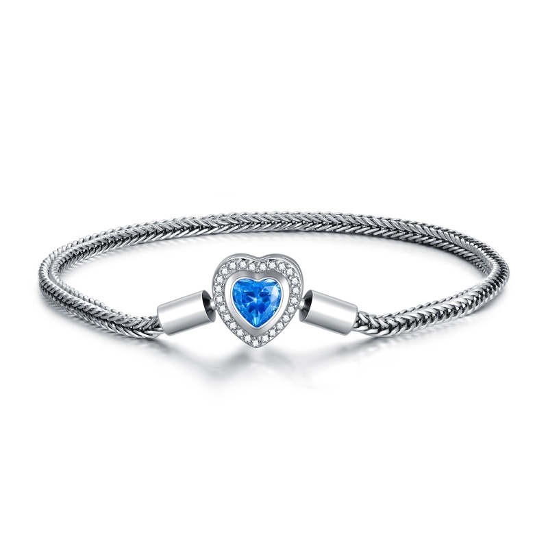 Pulsera de plata de ley con colgante de corazón de cristal en forma de corazón