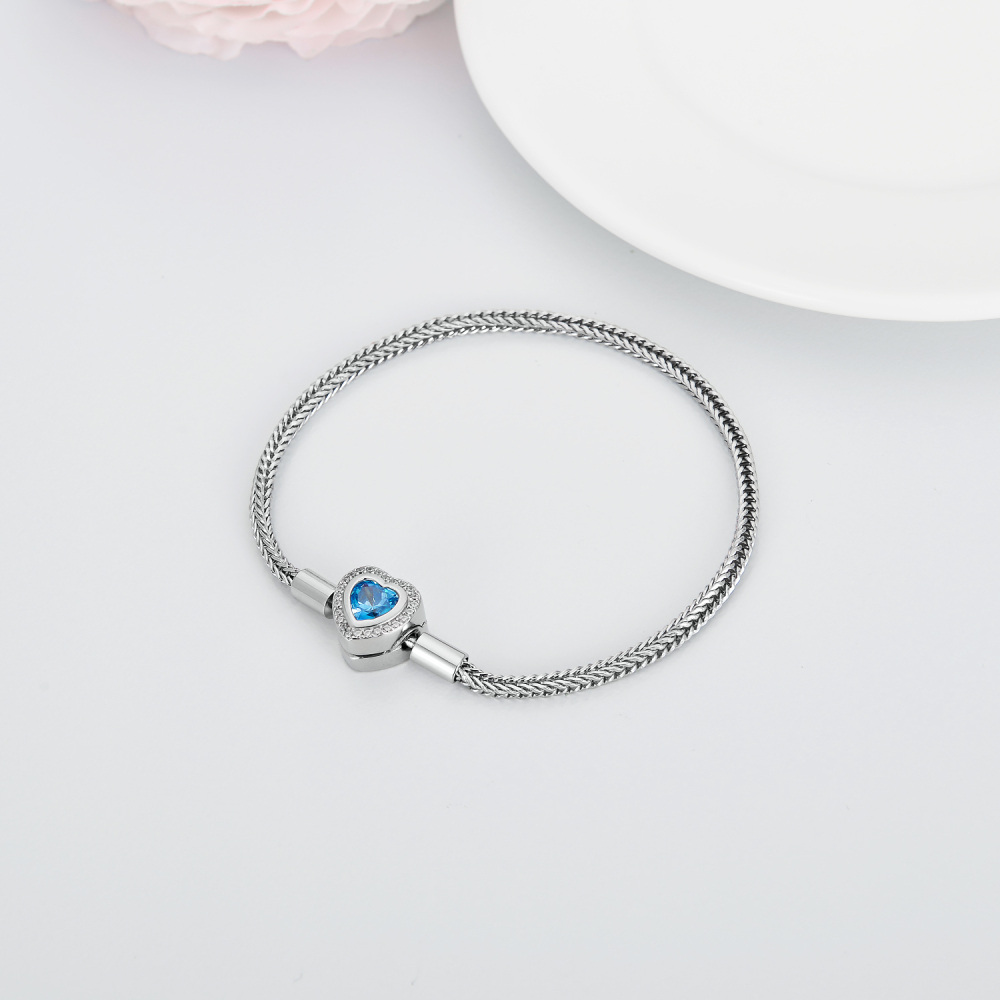 Pulseira com pingente de coração de cristal em forma de coração de prata esterlina-3