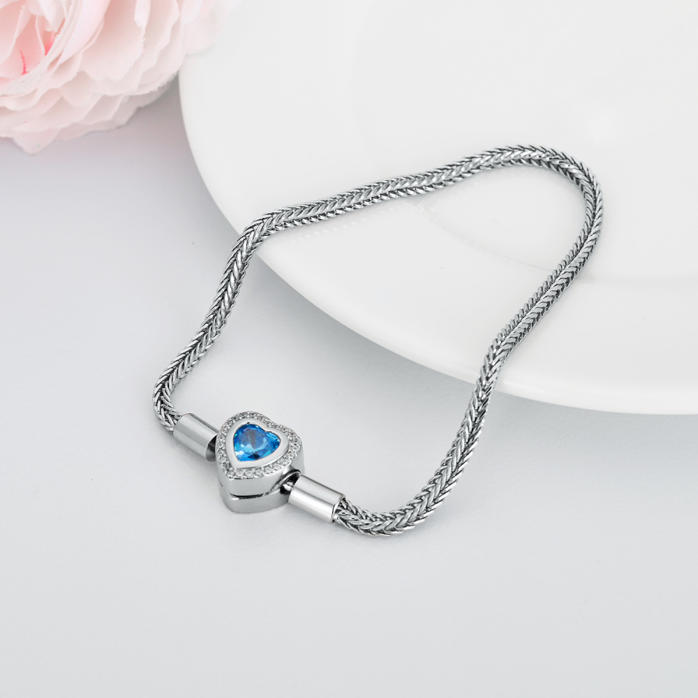 Pulseira com pingente de coração de cristal em forma de coração de prata esterlina-5