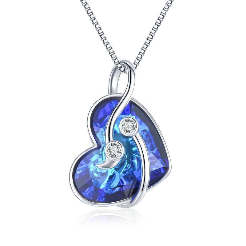 Sterling Silver Semicolon Perotect Heart Blue Crystal Necklace-1