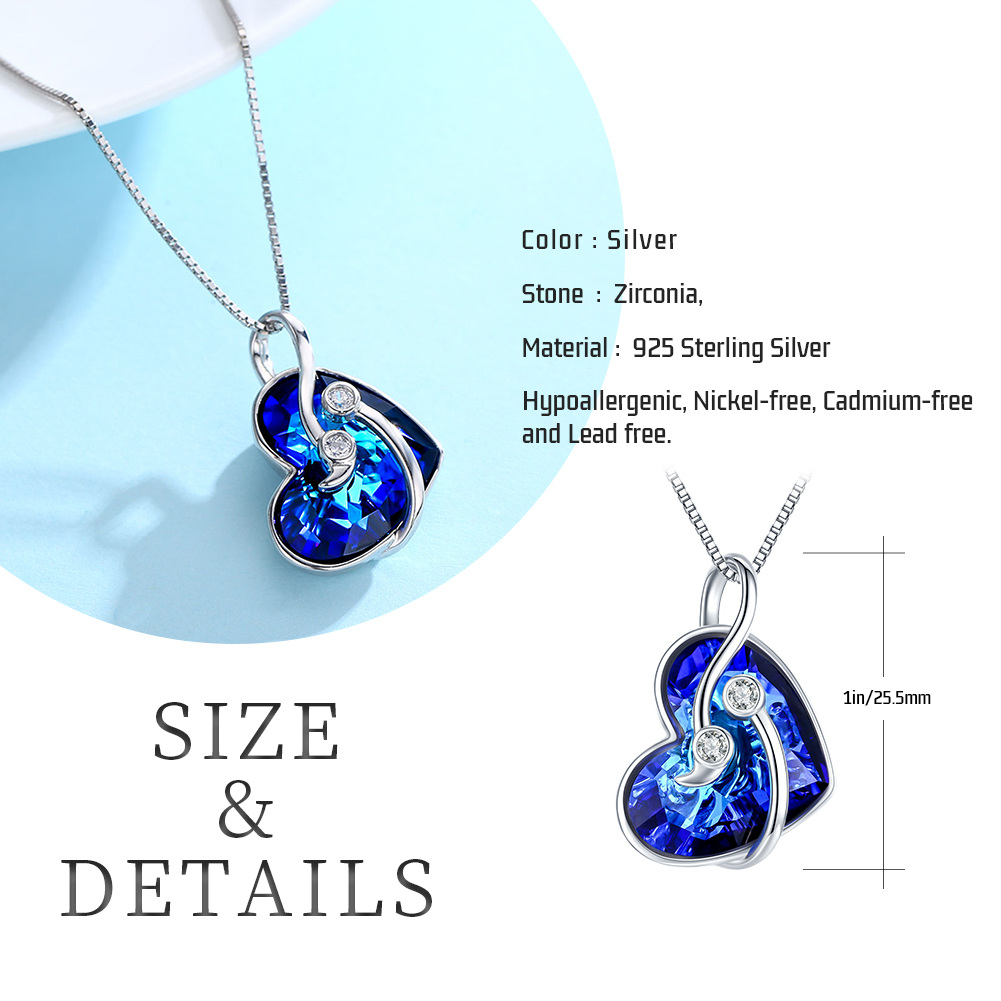 Sterling Silver Semicolon Perotect Heart Blue Crystal Necklace-5