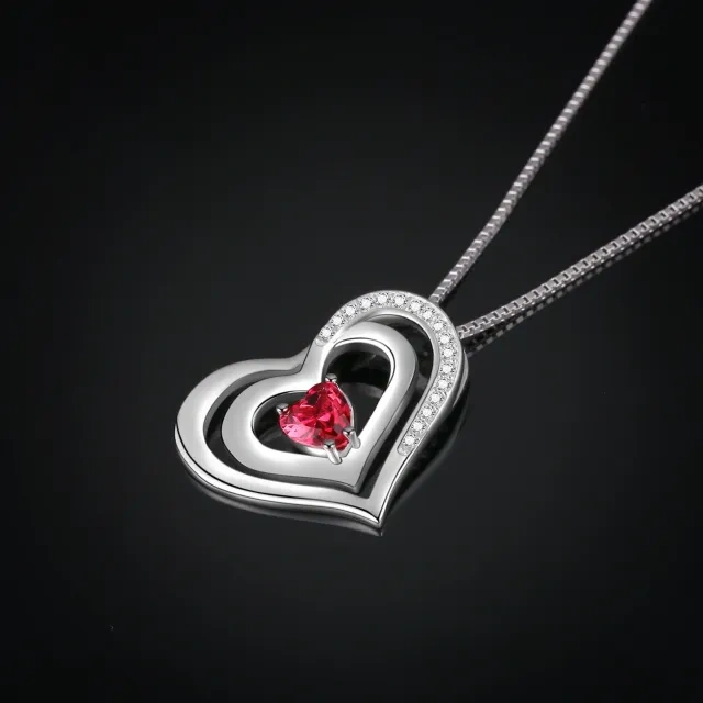 Sterling Silver Heart Shaped Crystal Heart Pendant Necklace-5