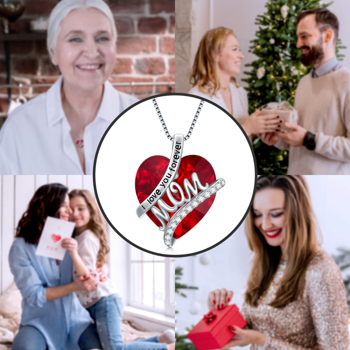 Collar con colgante de piedra natal de enero de plata de ley con forma de corazón y cristal con palabra grabada para madre-5