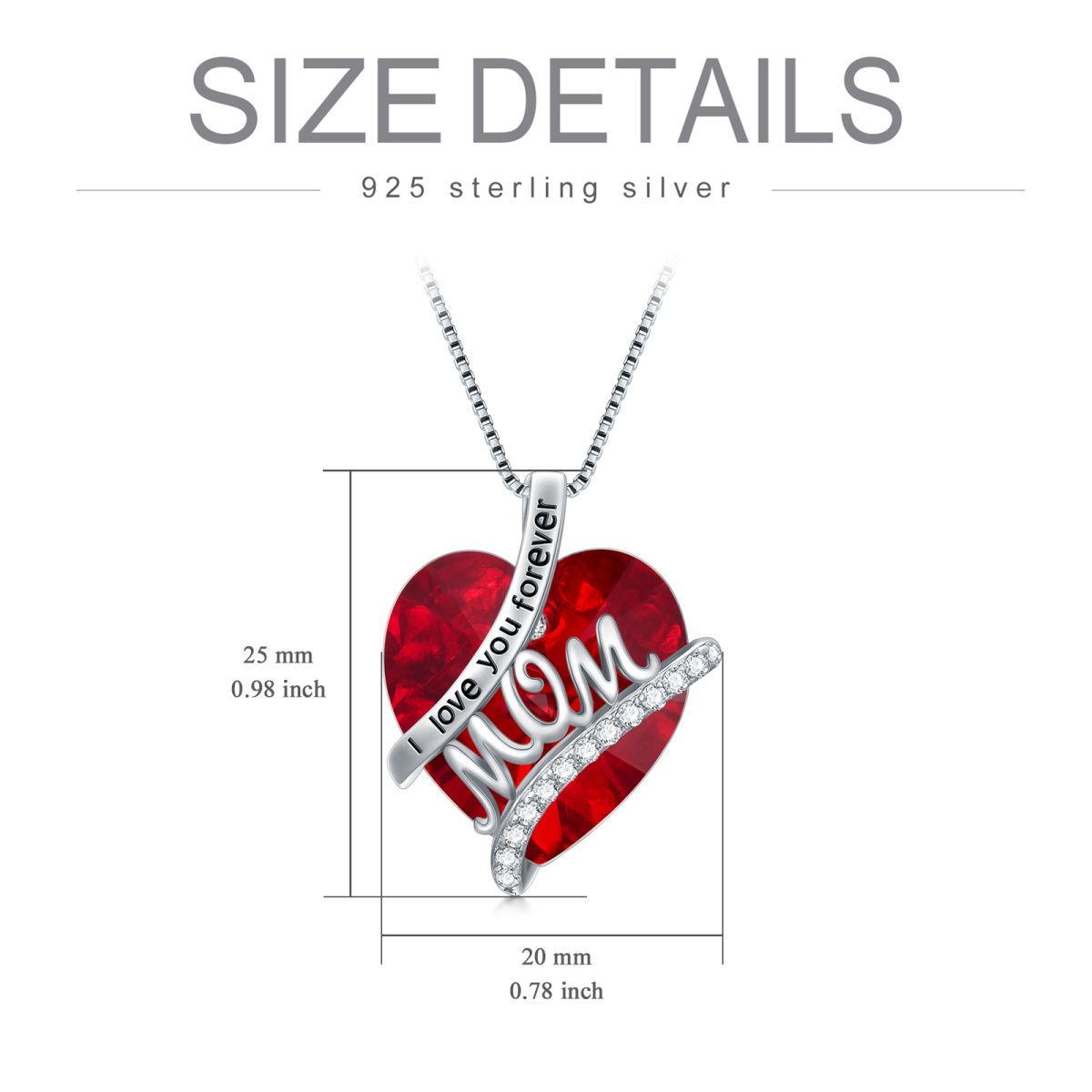 Sterling Silver Heart Crystal January Birthstone Pendant Necklace With Engraved Word For Mother-9