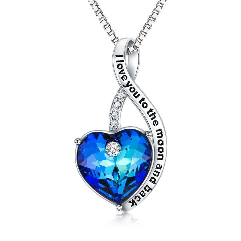 Sterling Silver Heart Crystal Pendant Necklace With Engraved Word For Women-12