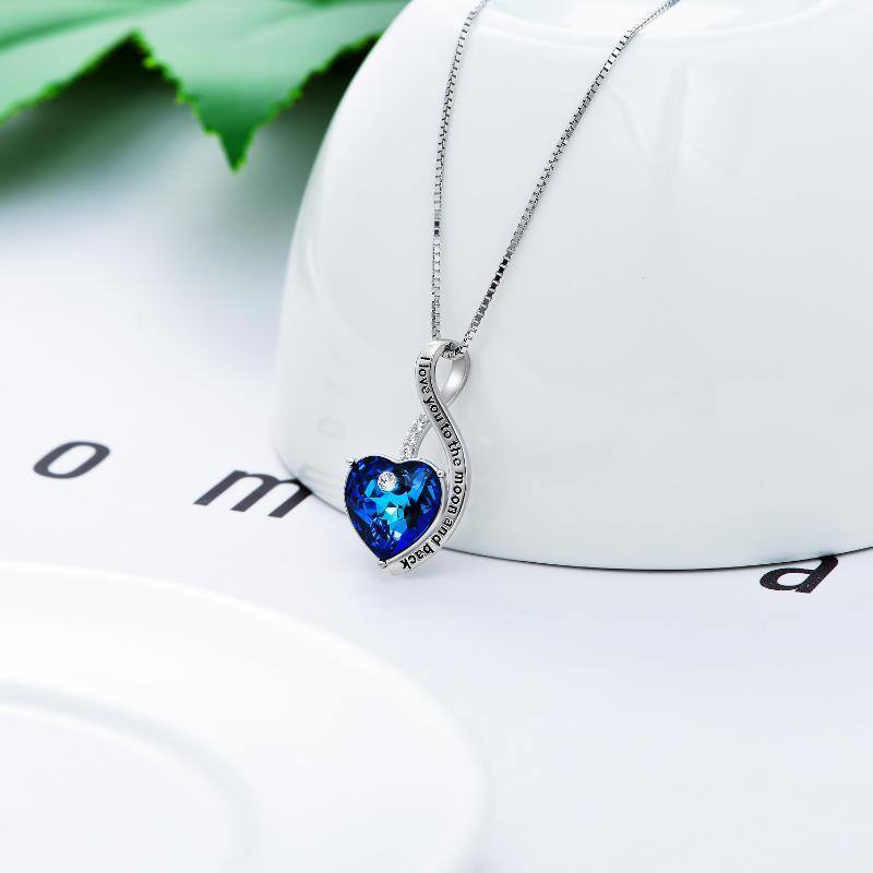 Sterling Silver Heart Crystal Pendant Necklace With Engraved Word For Women-3