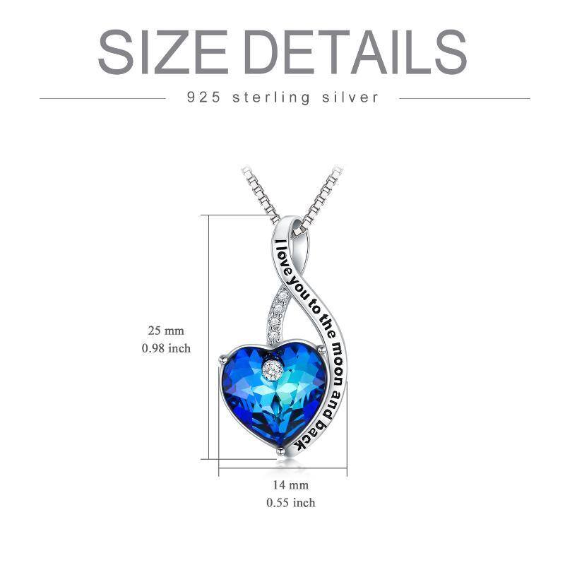 Sterling Silver Heart Crystal Pendant Necklace With Engraved Word For Women-5