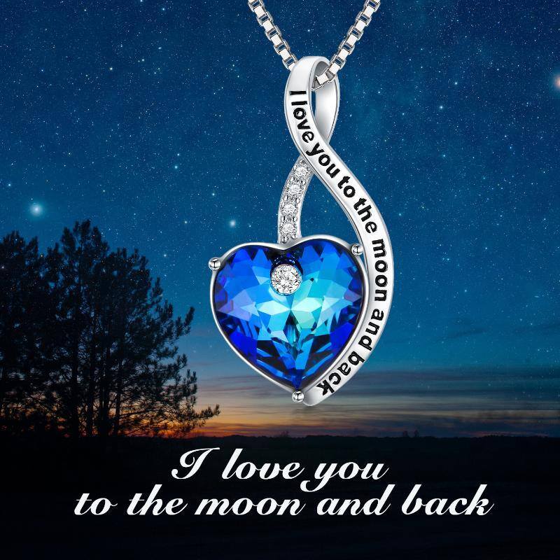 Sterling Silver Heart Crystal Pendant Necklace With Engraved Word For Women-6