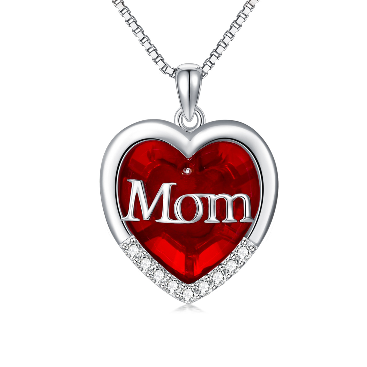 Sterling Silver Heart Crystal Pendant Engraving Necklace For Mother-1