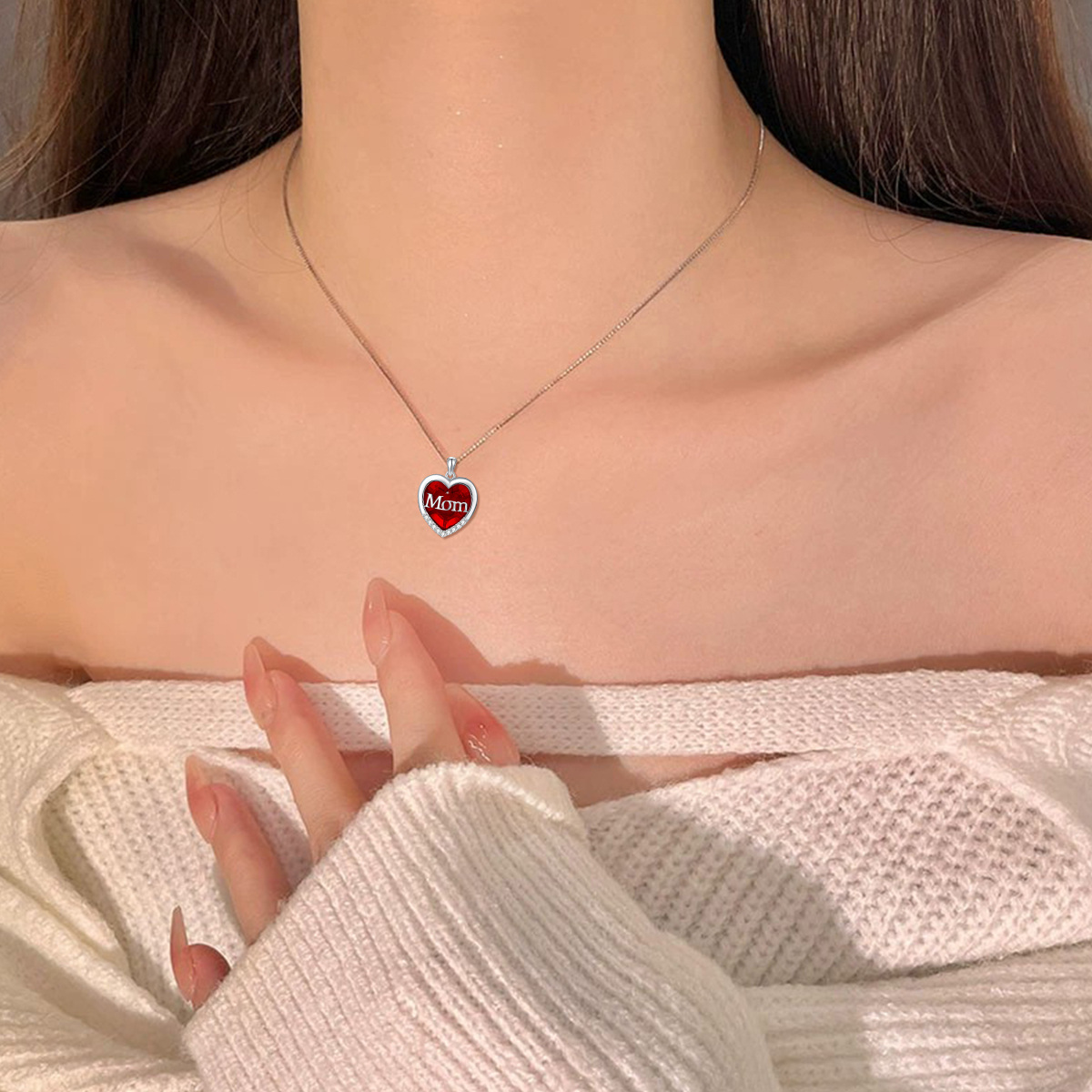 Collana con incisione con pendente in cristallo a forma di cuore in argento sterling per la madre-2