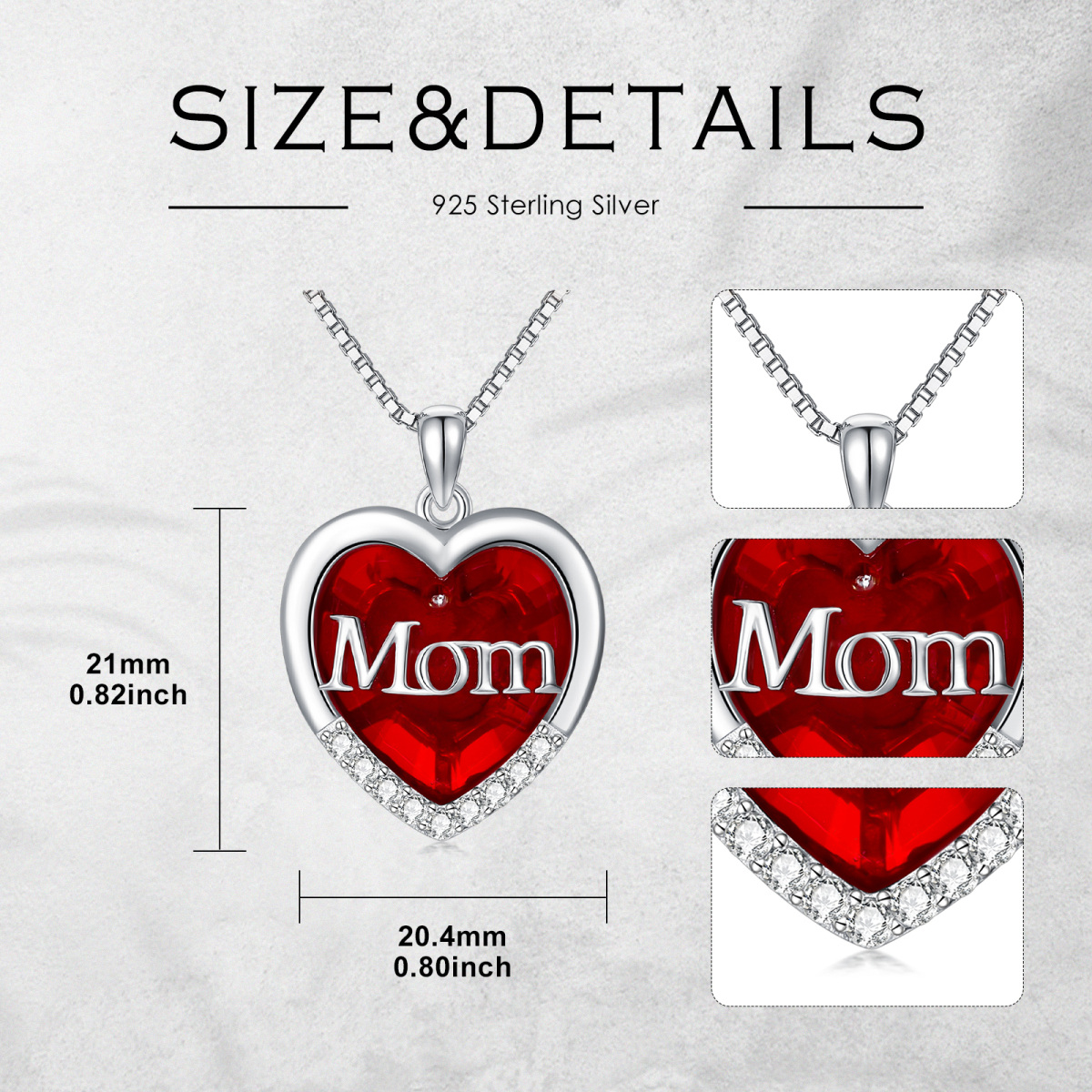 Sterling Silver Heart Crystal Pendant Engraving Necklace For Mother-5