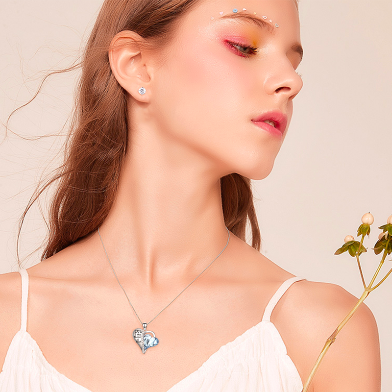 Sterling Silver Heart Crystal Heart Pendant Necklace With Engraved Word For Women-2