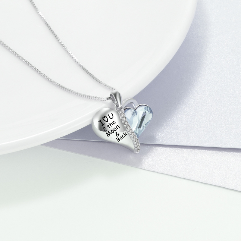Sterling Silver Heart Crystal Heart Pendant Necklace With Engraved Word For Women-4