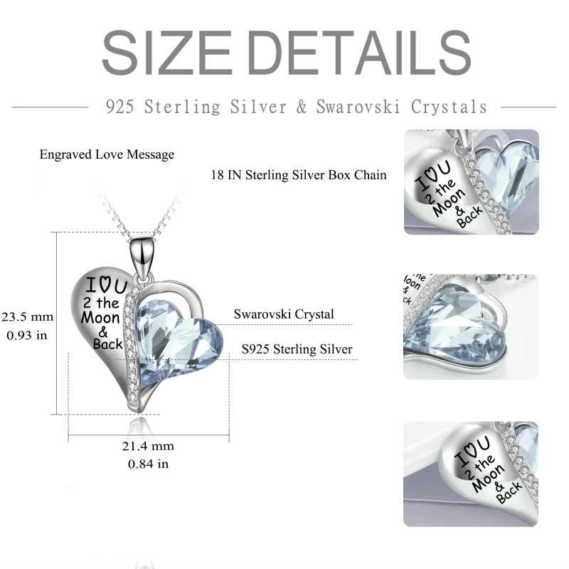 Sterling Silver Heart Crystal Heart Pendant Necklace With Engraved Word For Women-5