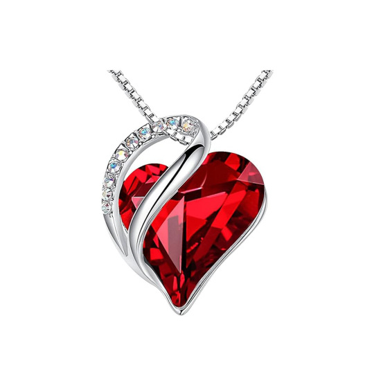 Sterling Silver Heart Shaped Heart Crystal Pendant Necklace