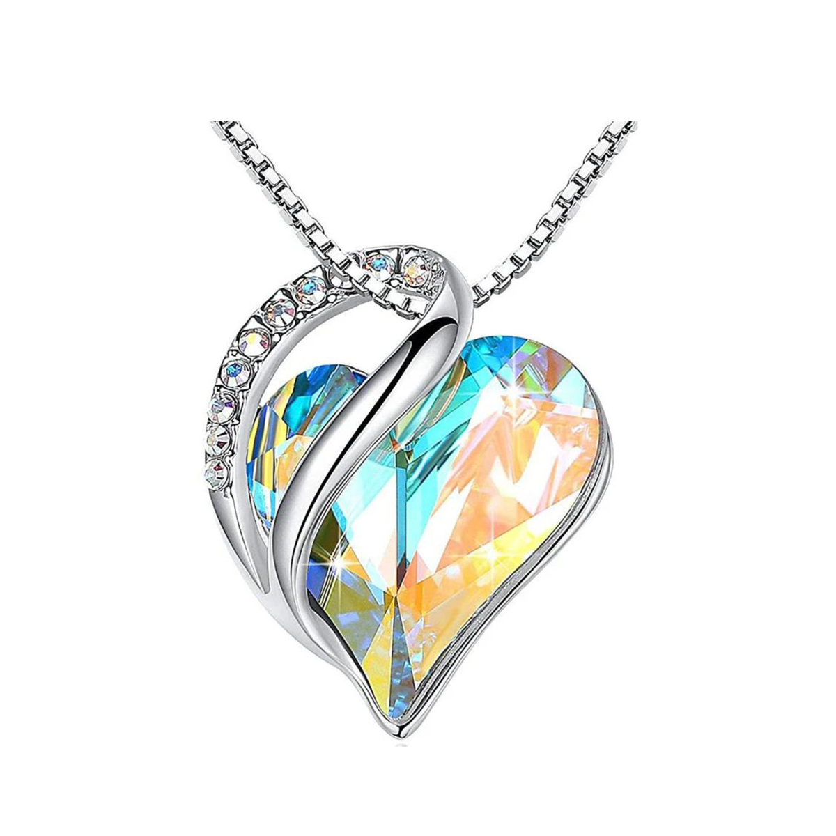 Sterling Silver Heart Crystal Pendant Necklace For Women-1