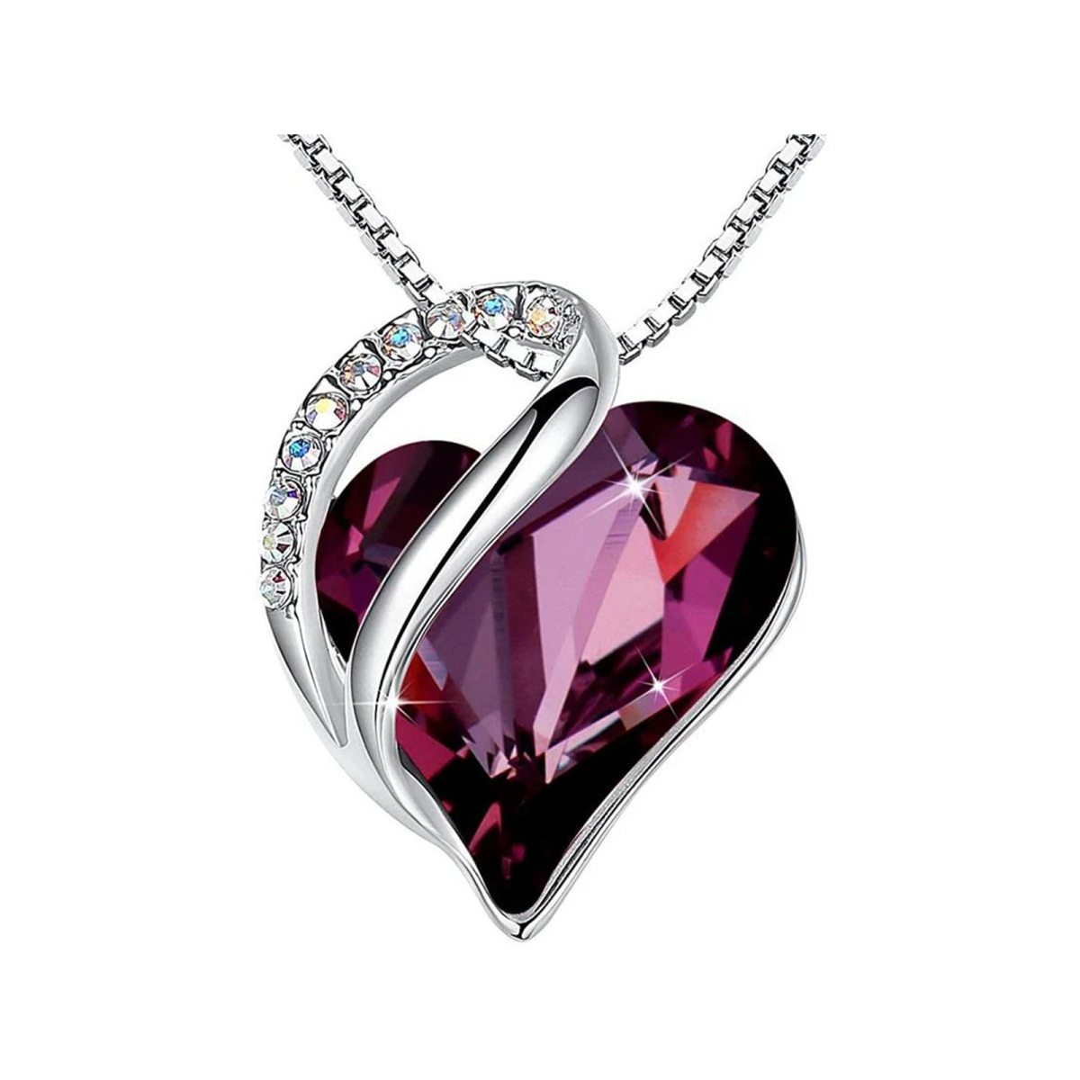 Collar colgante de plata de ley con corazón de cristal para mujer-1