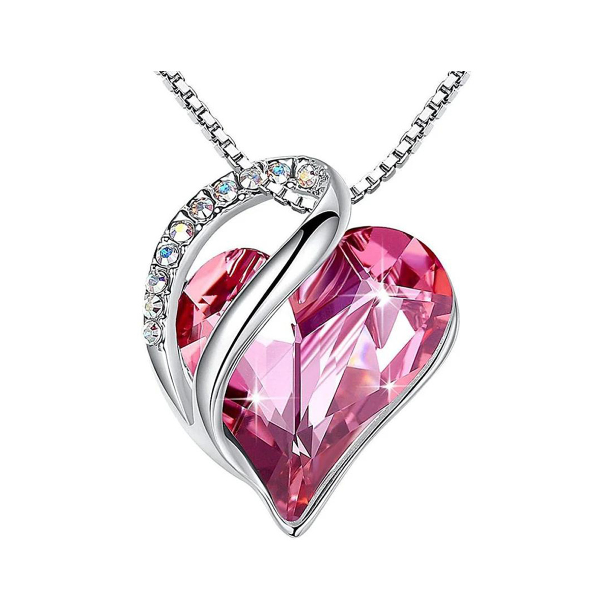 Sterling Silver Heart Shaped Heart Crystal Pendant Necklace-1