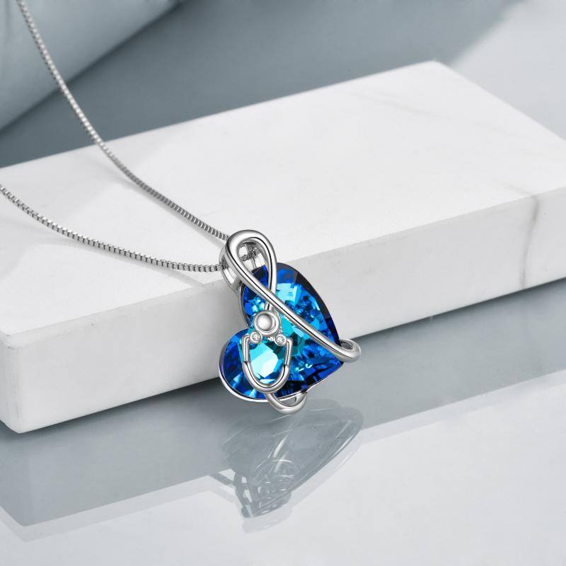 Sterling Zilver blauw hart Crystal stethoscoop ketting sieraden cadeau voor verpleegkundigen artsen-4