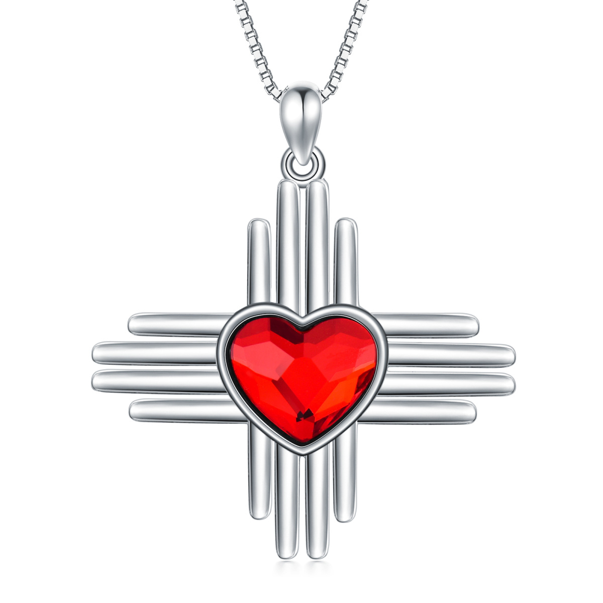 Collana da donna con ciondolo a forma di croce di cristallo a cuore in argento sterling-1