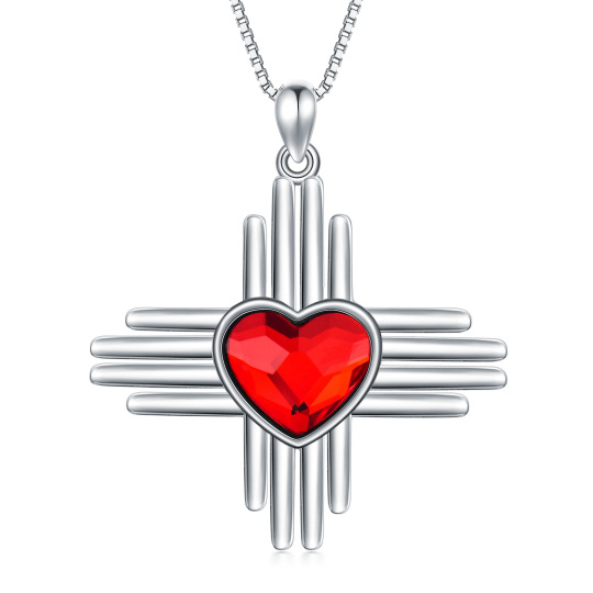 Halskette mit Herz-Kristall-Kreuz-Anhänger aus Sterlingsilber für Damen