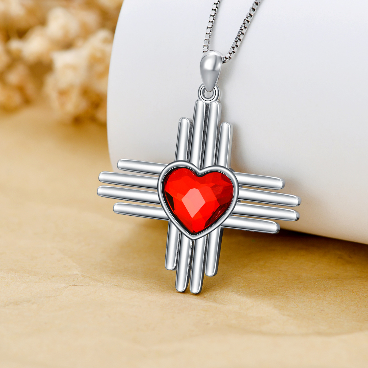 Sterling Silver Heart Crystal Cross Pendant Necklace For Women-3